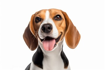 Most beautifu Beagle dog smiling on isolated on white background. Portrait of a cute Beagle dog.  Post-processed, Generative AI 