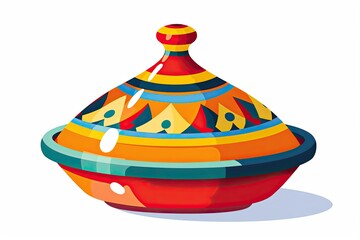 Tagine traditional dish of Morocco.Moroccan clay craft. Isolated illustration on white background, stock image.
