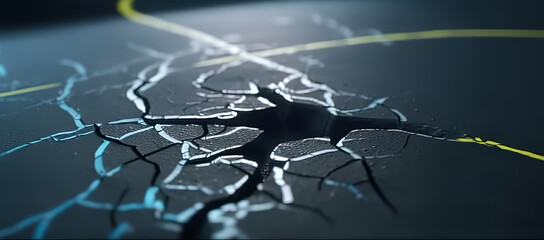 A close up of a cracked glass surface
