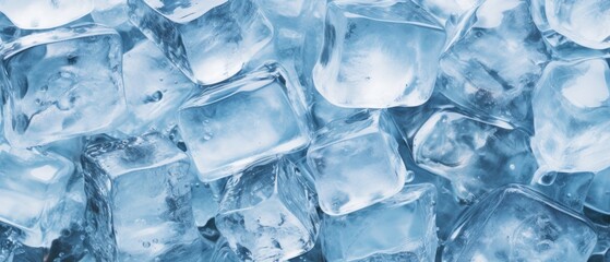 Ice cubes close-up, frozen water banner background design