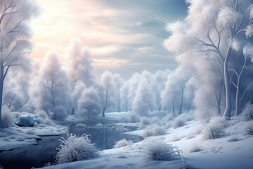 Obraz na płótnie Canvas Beautiful magical winter wonderland landscape. Digital art, Generative AI 