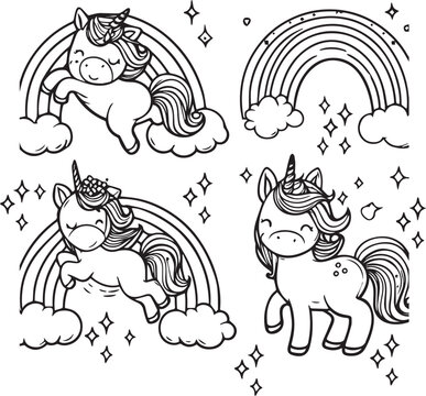 Free Vector Cute Coloring Book With Unicorn -unicorn Love Coloring Pages