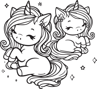 Free Vector Cute Coloring Book With Unicorn -unicorn Love Coloring Pages