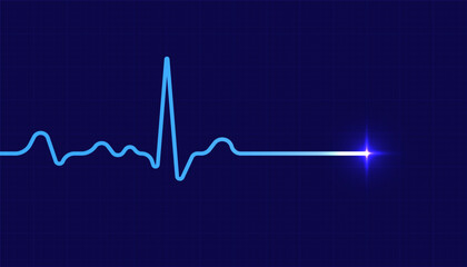 Heart beat pulse electrocardiogram rhythm on blue background - obrazy, fototapety, plakaty