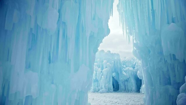 Glaciers and icicles hanging from frozen tundra