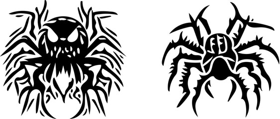 Set of tarantula spiders, vector illustrations of spiders in black, mascot logo designs