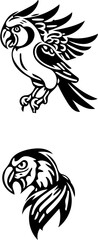 Mascot logo of parrot, vector illustration of bird in black