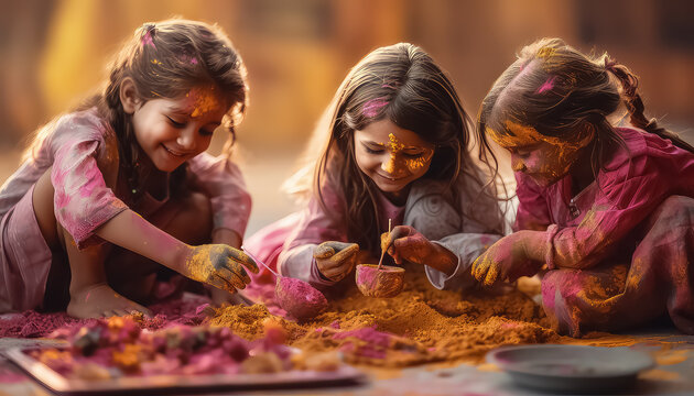 three beautiful girls during Diwali in India