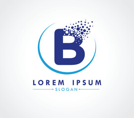 B Logo design with dispersing effect isolated on white background. Vector Illustrator.