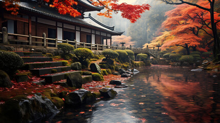 Diageo ji temple in autumn season at japan