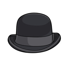 Vector illustration of bowler hat cap lineart isolated on white background, signs and symbol
