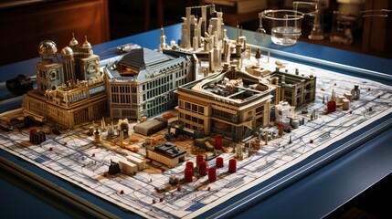 An architect visualized as a tapestry of blueprints, construction tools, and skyscrapers, embodying the vision and precision required in their profession.