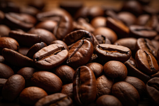 close up shot of coffee beans on the table, ai generated.