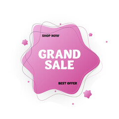 Grand sale banner. Sale offer. Gradient shape badge, discount text. Vector illustration