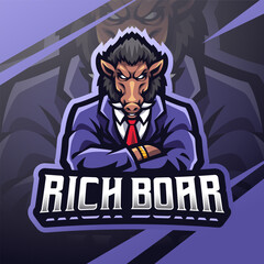Rich boar esport mascot logo design