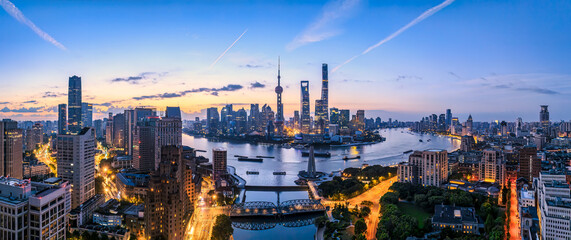Aerial view of Shanghai city skyline in early morning