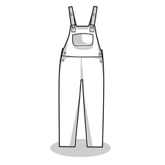 Vector illustration of white overalls lineart isolated on white background, signs and symbol