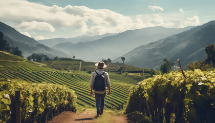 Coffee plantation with a man in Mexico