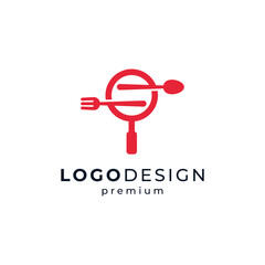 simple and unique magnifying glass with spoon and fork logo design to search for food in search engine