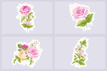 watercolor roses floral bouquet sticker illustration