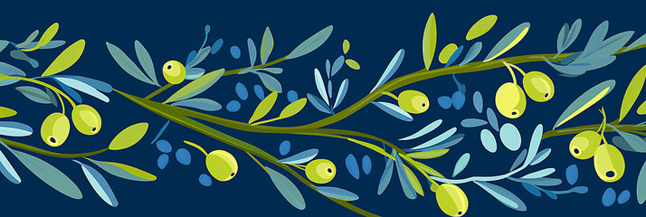 Illustration of fresh olives on navy blue background