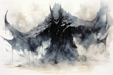 Shade black monster like a bat. Halloween concept, watercolor illustration