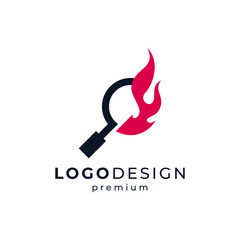 magnifying glass and fire for search engine logo designs	
