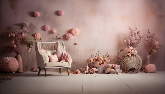 Photo studio backdrop of a child's bedroom, soft colors
