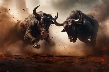 Selbstklebende Fototapeten bulls fighting each other © earthly