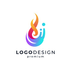 shiny and colorful water and fire for HVAC logo design