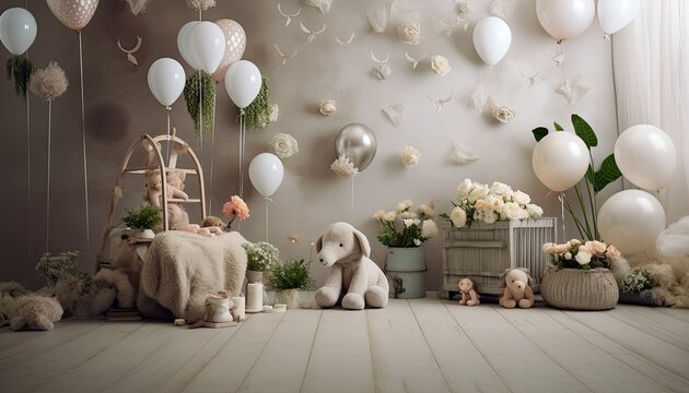 Photo studio backdrop of a child's bedroom, soft colors
