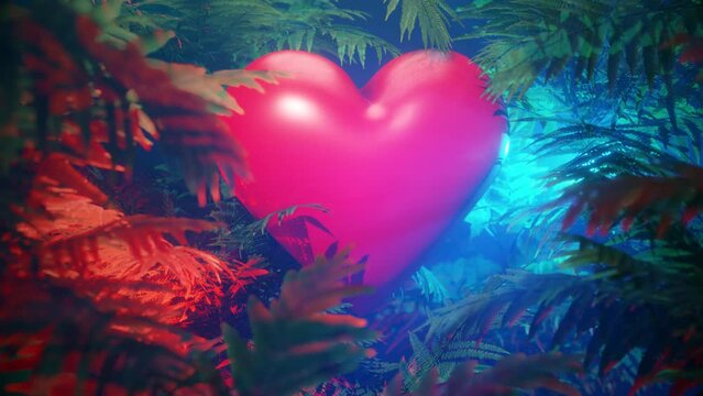 Heart in the forest, surrounded by fern leaves. Concept, of love, nature, natural forests and woods, st Valentines, marriage, affection