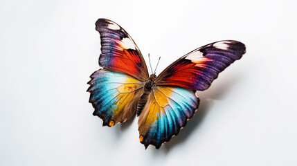 Fototapeta premium Butterfly on white background, closeup of colorful butterfly wings.