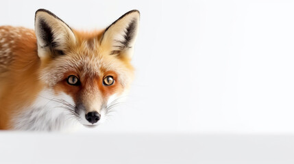 Red fox isolated on white background with copy space for your text.
