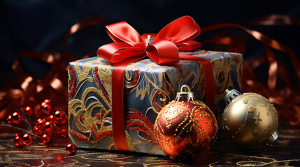 Christmas gift with decoration - obrazy, fototapety, plakaty