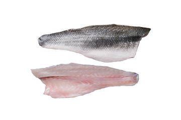 Fresh raw sea bass fillet isolated on a white background