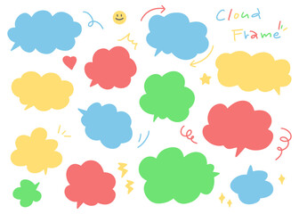手書きのカラフルな雲型の吹き出しセット、ベクター