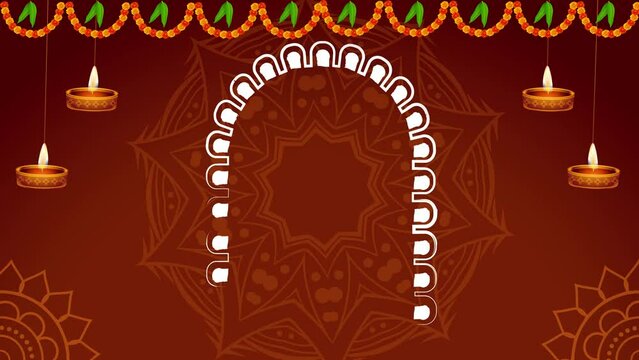 Durga puja wishes Hindi text greetings card Invitation, Celebration, Message, Holiday. Durga Devi face drawing. Happy Navaratri wishes.