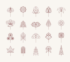 line ornament flowers. outline stroke linear signs collection, flat black line icons set of isolated objects. vector pixel perfect icons.