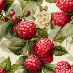 Seamless pattern, Vintage Raspberry  , watercolor design,  AI generated