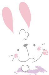 happy easter with bunny rabbit, flat png transparent element character design