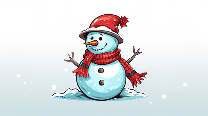 A jolly cartoon snowman, a whimsical winter sculpture, during the festive season of Christmas which could be used as a greeting card, computer Generative AI stock illustration