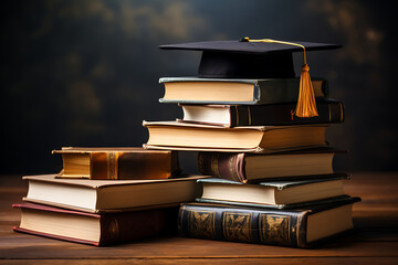 book and graduation cap. the concept of teaching and acquiring knowledge in courses, studies. advanced training, graduation, completion of training.