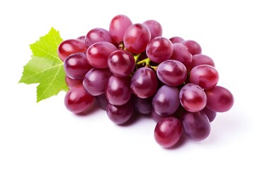 Bunch of red grapes with leaf isolated on a white background