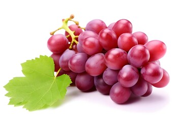 Fototapeta premium Bunch of red grapes with leaf isolated on a white background