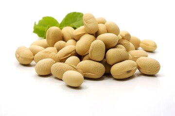 Close up soya beans isolated on white background