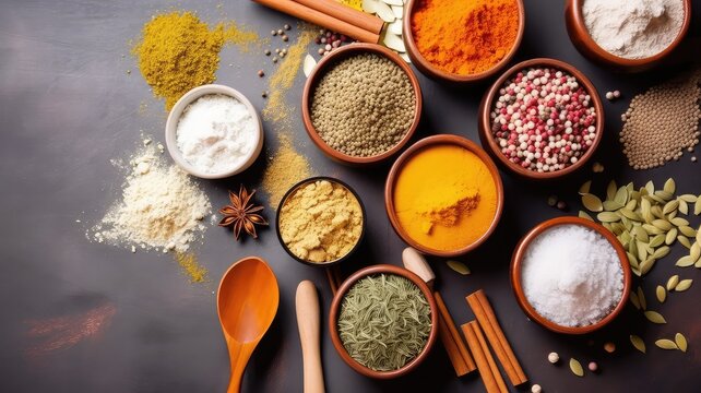 eye catching colorful indian dry spices and herbs top view
