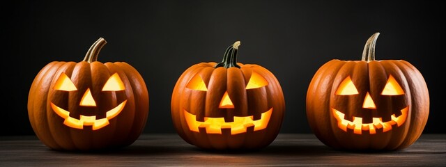 Halloween pumpkins isolated on dark background