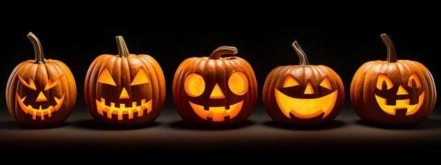 Halloween pumpkins isolated on dark background