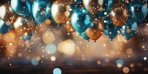Obraz na płótnie Canvas AI Generated. AI Generative. Air balloons in the bacgkround decoration mock up. Anniversary party celebration template. Can be used for holiday Night New Year or Xmas party decor
